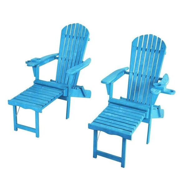 Cama Oceanic Collection Adirondack Chaise Lounge Chair Foldable, cup and glass holder, ottoman, Set of 2 CA3354215 - main